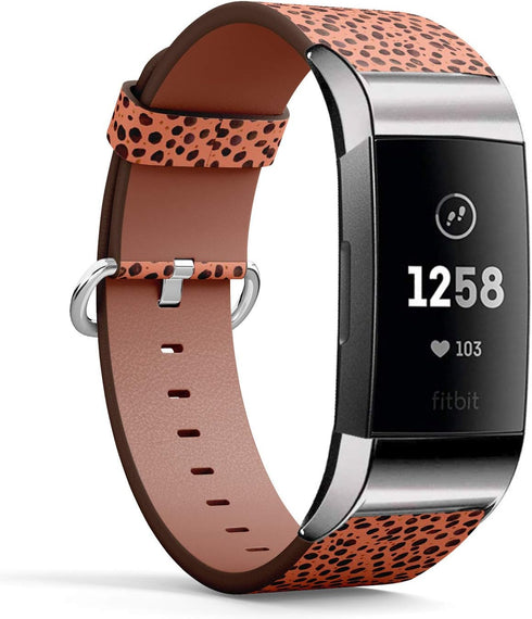 Watchband, Compatible with Fitbit Charge 3, Charge 3 SE - Replacement Leather Band Bracelet Strap Wristband Accessory // Watercolor Cheetah