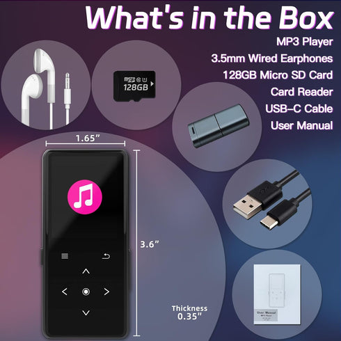 Vaktare Gud 128GB MP3 Player with Bluetooth, Portable Music Player with Built-in Speaker, Enjoying Your Digital Music