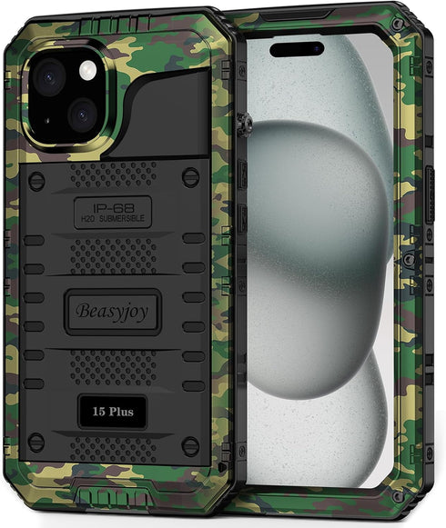 Beasyjoy Waterproof Case for iPhone 15 Plus - Metal Heavy Duty Full Body Protective Case with Screen Protector