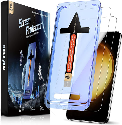 MAGIC JOHN Tempered Glass Screen Protector for Samsung Galaxy S23 Plus (6.6") - 2 Pack, Bubble Free, Anti-Scratch, Case