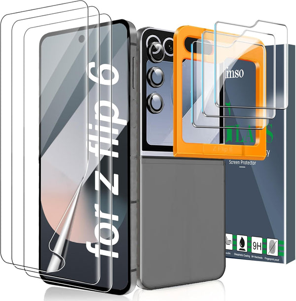 Ferilinso (3 Pack) Screen Protector for Samsung Galaxy Z Flip 6, Inside Anti-Spy Film + 3 Pack Back Tempered Glass +
