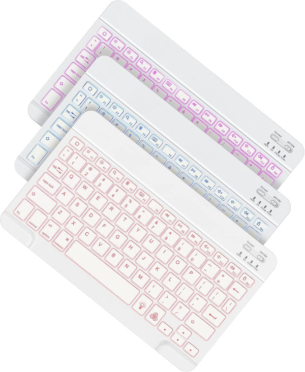 OMOTON Bluetooth Keyboard, Wireless Rechargeable Keyboard for iPad with Illuminated LED - White