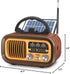 PRUNUS J-150 Bluetooth Retro Vintage Radio, Portable AM FM Transistor Radio, Solar/Battery Operated, TWS