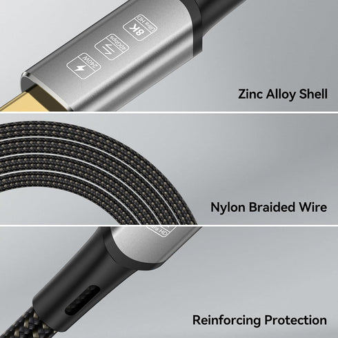 USB4 Cable with Thunderbolt 4, 240W Charging Cable, 40 Gbps Data Cable, 8K @ 60Hz for MacBook, Laptops, Monitor