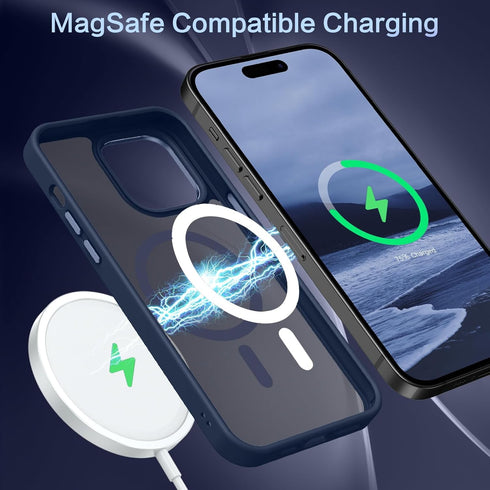 BENTOBEN Magnetic iPhone 14 Pro Case, Translucent Matte Slim Shockproof Cover, Compatible with Magsafe - Navy Blue