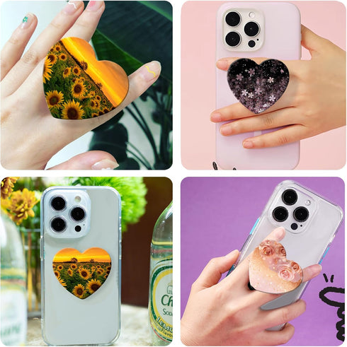 Luhoit 3 Pack Expanding Moblile Phone Grip Heart Glass Kickstand for Smartphones, Cell Phone Collapsible Stand