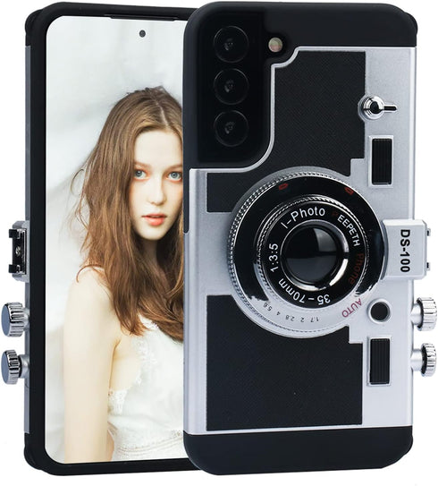 Awsaccy Emily in Paris Phone Case for Samsung Galaxy S22 5G 6.1 Inch Camera Case Vintage Cover Cute 3D Cool Unique Design Silicone Case with Removable Neck Strap Lanyard for Girls Women Black