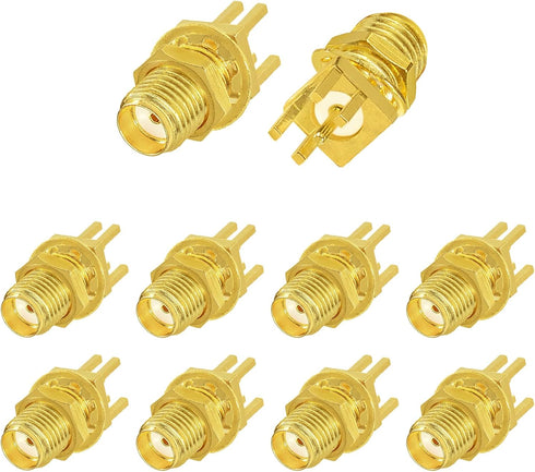 Superbat SMA Connectors Female PCB Edge Mount Solder RF Coaxial Adapter, 10pcs Bulkhead Connector for 0.062 inch