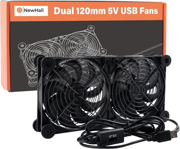 Quiet Dual 120mm Router Fan Cooler with L/M/H 3-Degree Speed Controller, DC