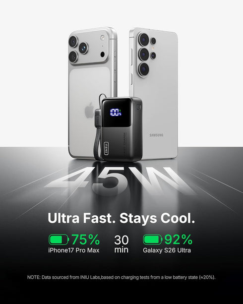 INIU 10000mAh 45W Pack 17 16 15 S26, 17 Portable Charger, Ultra Mini Fast Charging Power Bank, USB C Battery