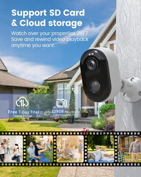 Wireless Outdoor Security Cameras, Battery Powered 2K Color Night Vision, AI Motion Detection, 2-Way Talk