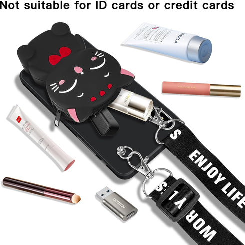 SGVAHY Wallet Case for iPhone XR, Cute Cat Black Coin Purse, Kawaii Soft Silicone Shockproof Cover