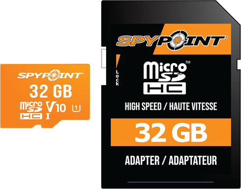 SPYPOINT 32GB Micro SD Memory Card for Trail Cameras, Adapter Media Storage for Trail and Game Cameras, Designed for