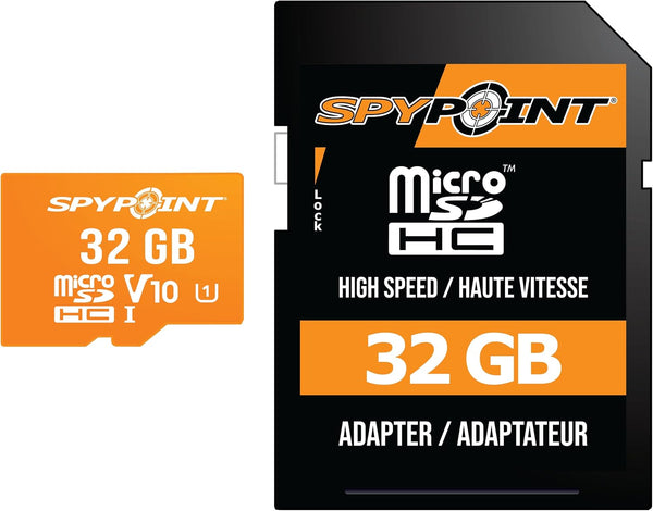 SPYPOINT 32GB Micro SD Memory Card for Trail Cameras, Adapter Media Storage for Trail and Game Cameras, Designed for