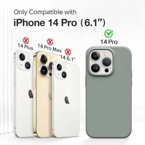GONEZ for iPhone 14 Pro Case, with 2 Pack Screen Protector + 2 Pack Camera Lens Protector, Soft Anti-Scratch Microfiber Lining, Shockproof Protective Liquid Silicone Phone Cover 6.1'', Calke Green