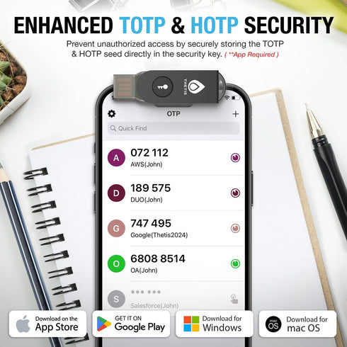 Thetis FIDO2 2.0 2FA Pro-A Security Key Passkey Device with USB A & NFC, TOTP/HOTP Authenticator APP, FIDO Two Factor