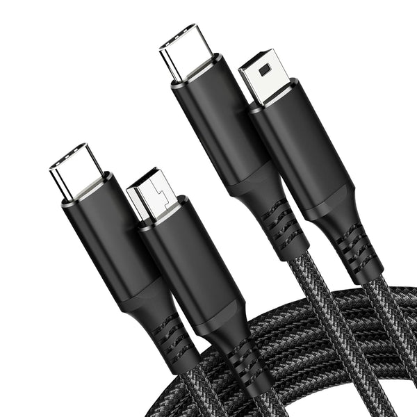 USB Type C to Mini USB Cable, 3.3FT, 2 Pack, Charging Cord for GoPro Hero 3+, PS3 Controller, Black