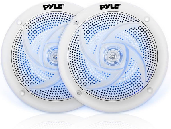 Pyle Marine Speakers - 4 Inch 2 Way Waterproof Outdoor Audio System with LED Lights, 100 Watt Power - 1 Pair - PLMRS43WL