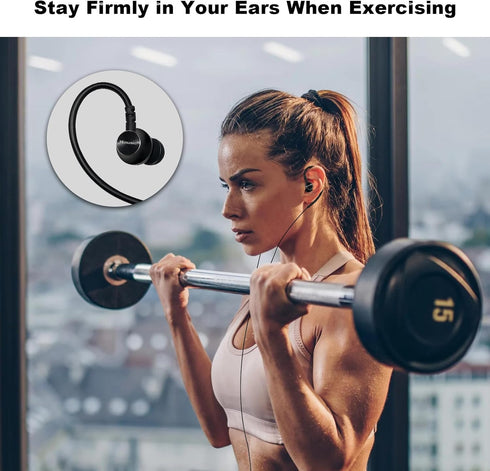 Wired Sports Earbuds with Microphone, 3.5mm Plug, Metal Shell, Over Ear Hook for Running, Gym, Workout, Exercising.
