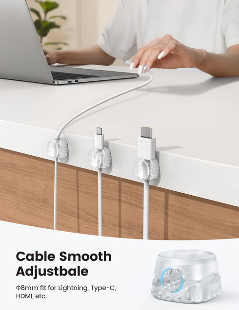 6Pack Cord Organizer, Clear - Spring Cable Holder Clips for Desk Cord Management, Adhesive Wire Keeper