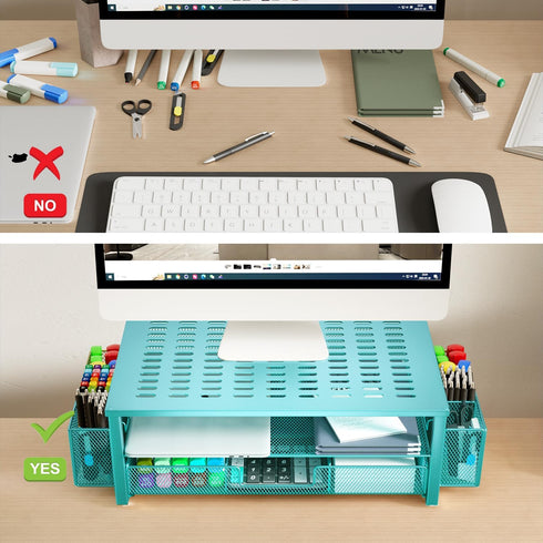 gianotter Monitor Stand with Drawer and Pen Holder, 2-Tier Blue Desk Accessories, Ideal for Office Supplies
