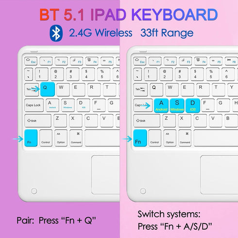 Slim Bluetooth Keyboard with 7 Colors Backlit, Touchpad, Rechargeable Battery for iOS Android Windows Tablets PC