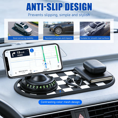 Generic Number,360 Mobile Phone Bracket Anti-Slip Mat,Multifunction Car Dashboard Mat with Temporary Parking Rotating