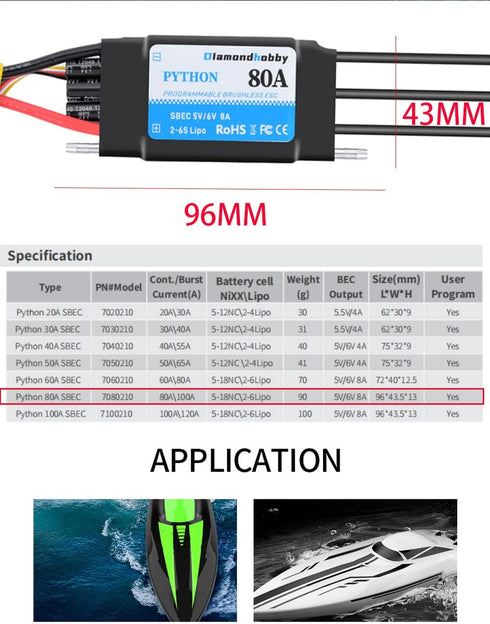 80A 2-6S 5V/6V 8A XT90 4.0mm DH Waterproof Brushless ESC Electronic Speed Controller with BEC and Banana Head Connector