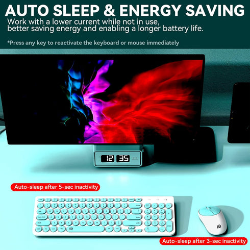 FD Wireless Keyboard and Mouse Combo, 2.4GHz USB Cordless, Cute Round Keys, Slim Set for Laptop & Computer