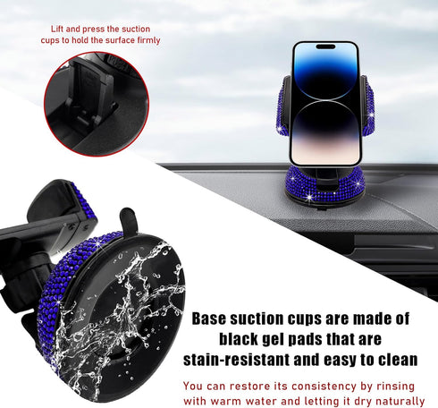 Bling Car Phone Holder, 360 Degree Adjustable Crystal Mount for Dashboard, Air Vent, Windshield (Royal Blue)
