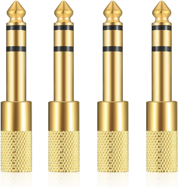 4 Pcs 6.35mm (1/4 inch) Male to 3.5mm (1/8 inch) Female Stereo Headphone Adapters, Gold-Plated Audio Jack Plug