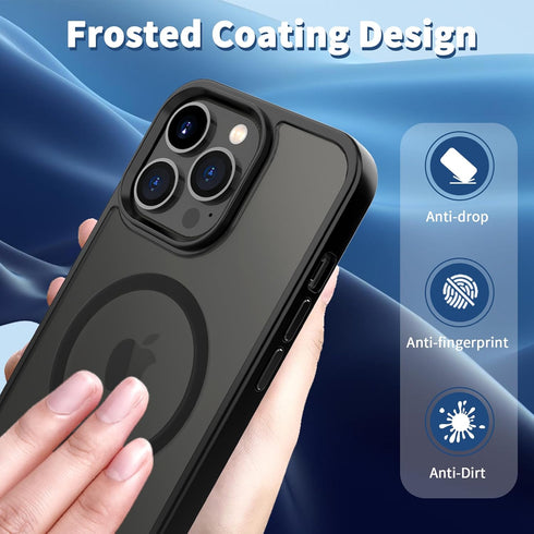 CACOE iPhone 13 Pro Magnetic Case 6.1" - Shockproof, Anti-Fingerprint, MagSafe Compatible, Matte Black TPU Cover.