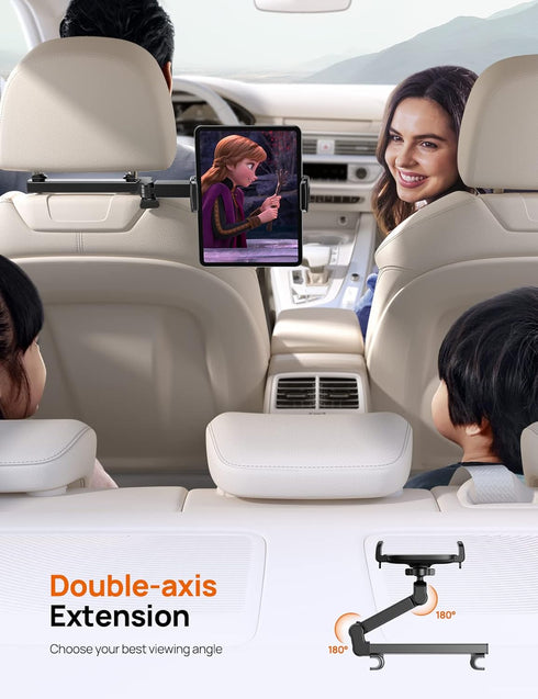 iPad Holder Car Headrest - 2024 Adjustable Tablet Mount for Car Backseat, Fits 4.7-11” Devices, Black