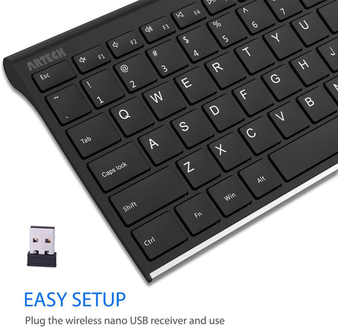 Arteck USB Wireless Keyboard Ultra Slim Stainless Steel with Numeric Keypad for PC/Laptop/Computer, Windows 11/10/8