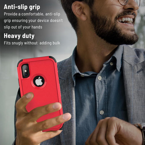 Heavy Duty Drop Protection Case for iPhone XR, 3-Layers Rugged Case with Tempered Glass Screen Protector
