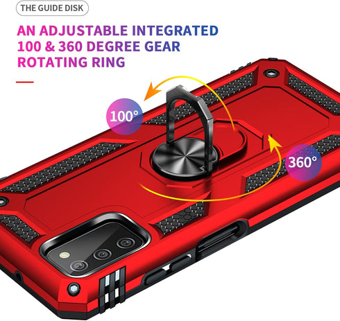 Samsung Galaxy A03S Case, Red - Military Grade 16ft Drop Tested, HD Screen Protector, Magnetic Ring Holder, Kickstand.