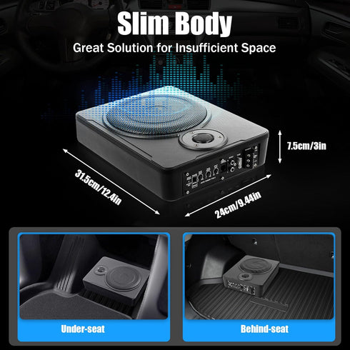YUASDUU 8 600W in Car Slim Under-Seat Powered Subwoofer, Highly Active Speakers and Power Amplifier Subwoofer for Car