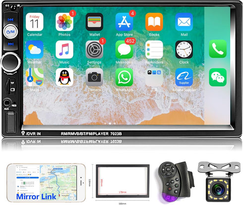 Hodozzy 7 Inch Double Din Car Stereo with Bluetooth, Touchscreen Car Radio, Mirror Link for Android/iOS, Backup Camera