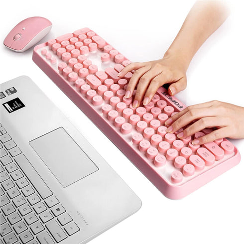 FOPETT Wireless Keyboard and Mouse Sets, Reliable 2.4 GHz Connectivity for PC, Laptop, Smart TV, Pink