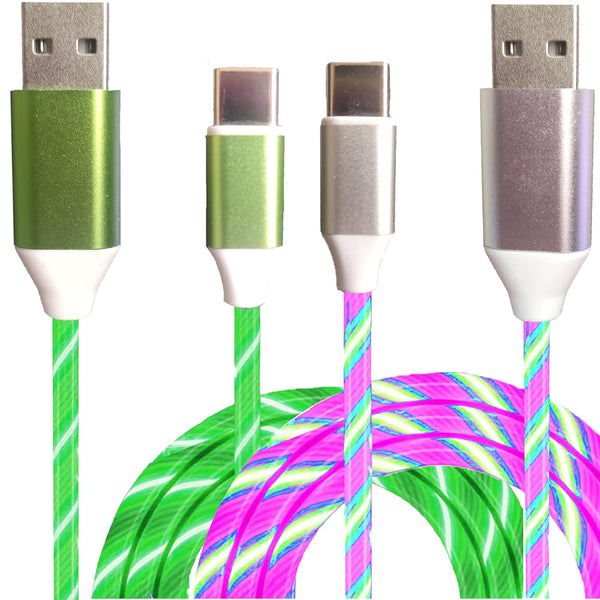 LED USB C Charging Cable 2 Packs 6.6FT Light Up Type C Charger Compatible with Samsung Galaxy S21 S20 S10 S9 S8 (Green