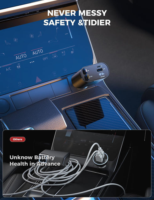 ?Upgraded? SUPERONE 4 in 1 Retractable Car Charger, Fast Car Phone Charger with 2.6ft Cord, USB C and Apple Adapter,
