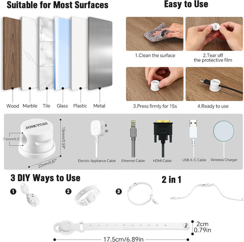 JOIKYCAI 6 5 Rotated Spring Desktop Cord Organizer Magnetic Cable Clip Tie Desk Cable Management Phone Charger Cord