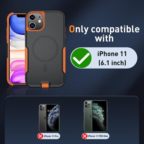 iPhone 11 Magnetic Case with Tempered Glass Screen Protector & Camera Lens Protector - MagSafe Compatible (Black/Orange)