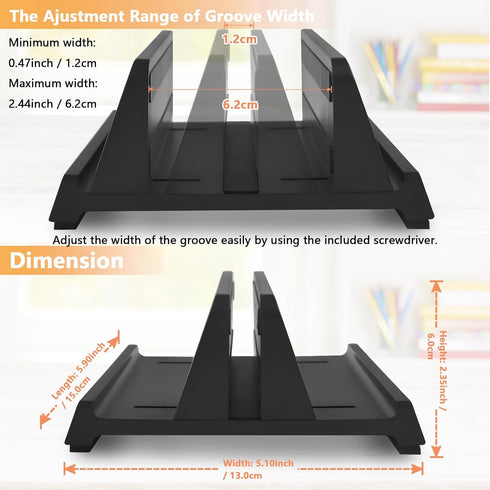Vertical Laptop Stand Holder, ABS Organizer with Adjustable Dock for PC up to 17.3 inches, MacBook, Phone, Black