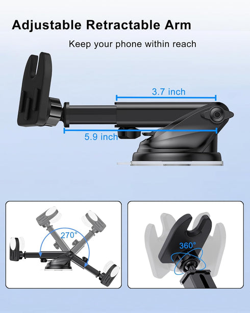 Dashboard Windshield Car Phone Holder for Pop Socket, Powerful Suction Cup Mount Fits All Smartphones