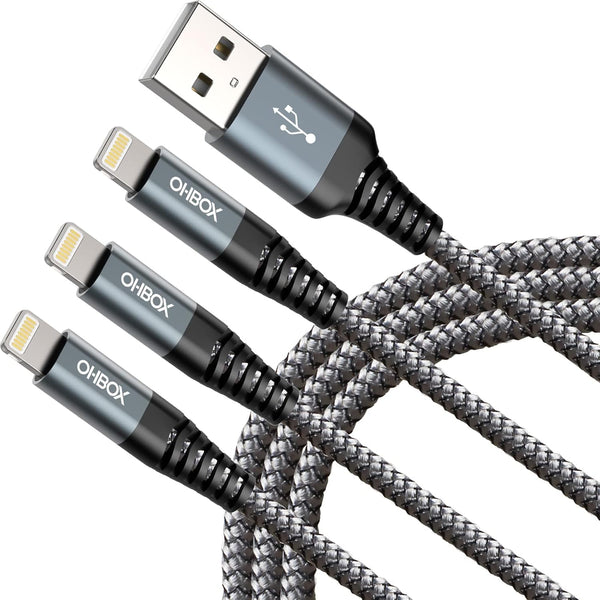 ohbox 10FT iPhone Charger Cable 3-Pack, MFI Certified USB Lightning, Fast Charging for iPhone