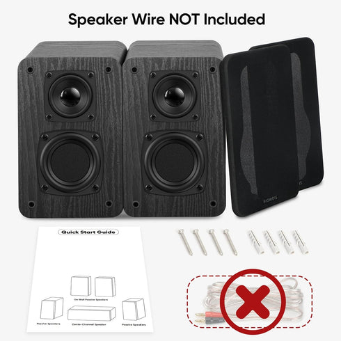 Passive Bookshelf Speakers for Home Theater Surround Sound, Classic Wood Grain for Record Player/Computer/TV, Wall