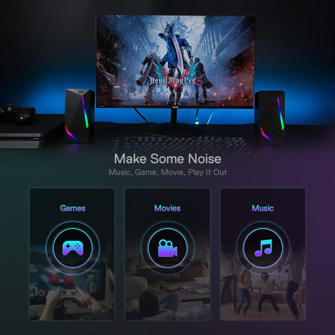 Redragon GS510 RGB Desktop Speakers, 2.0 Channel PC Speaker with 4 LED Backlight Modes, Enhanced Bass, USB Powered