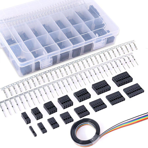 Glarks 700Pcs Connector Assortment Kit - 2.54mm Plug Housing & Male/Female Pin with 10 Wire Rainbow IDC Cable