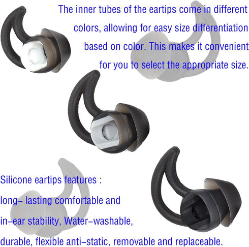 Silicone Earbud Tips for Bose QC20, QC20i, SoundSport, SIE2i, IE2, IE3 - 3 Pairs of Replacement Covers
